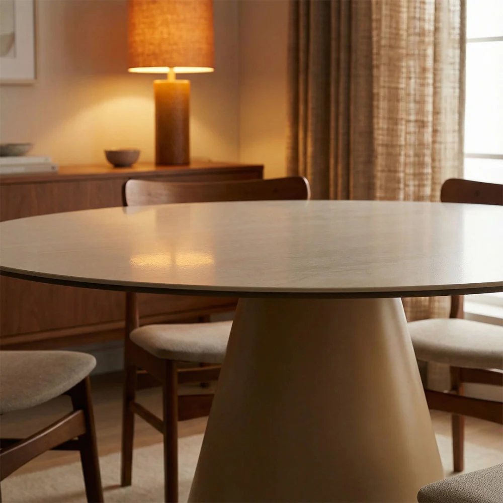 Chiba - Table À Manger 4 Personnes Ronde - Effet Travertin - Beige - Image 4