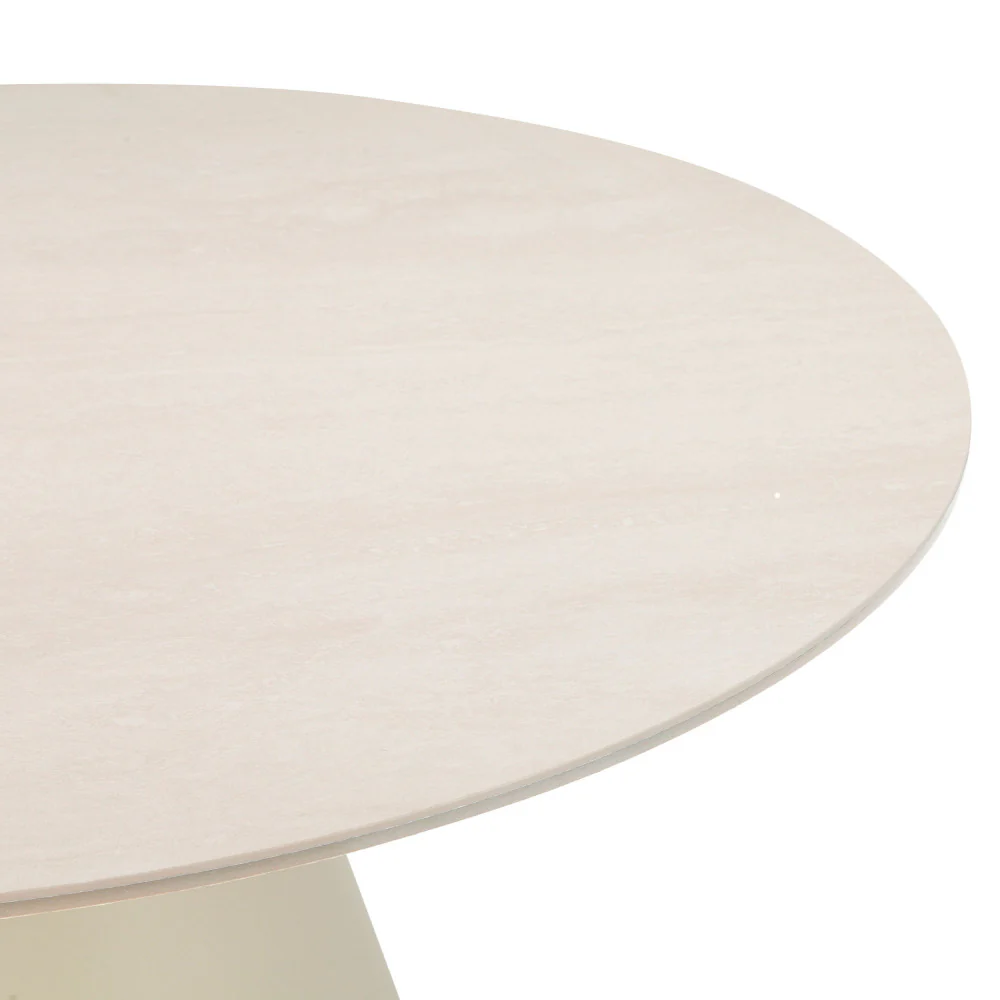 Chiba - Table À Manger 4 Personnes Ronde - Effet Travertin - Beige - Image 5