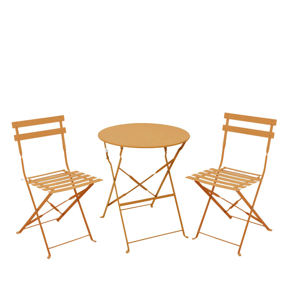 Marseille - Ensemble Table De Jardin Pliante Ronde Bistrot Et 2 Chaises - Métal - Ocre - Image 2