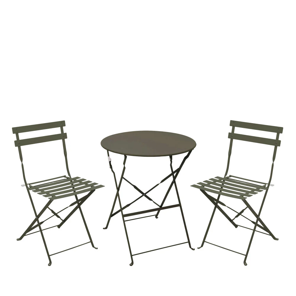 Marseille - Ensemble Table De Jardin Pliante Ronde Bistrot Et 2 Chaises - Métal - Vert kaki - Image 2