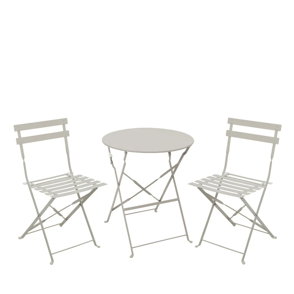 Marseille - Ensemble Table De Jardin Pliante Ronde Bistrot Et 2 Chaises - Métal - Beige - Image 2