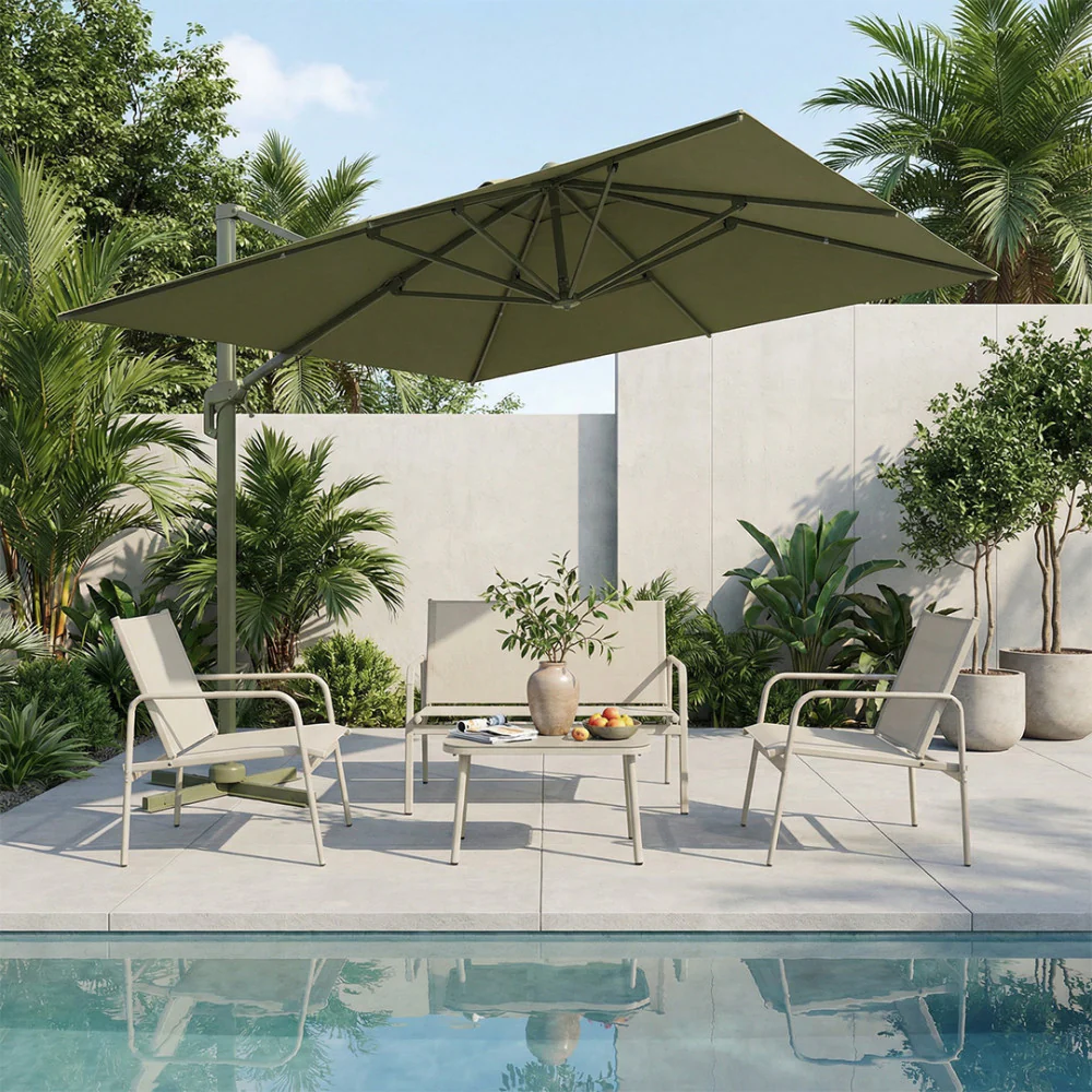 Veya - Parasol Carré Déporté - Aluminium - Vert olive - Image 4