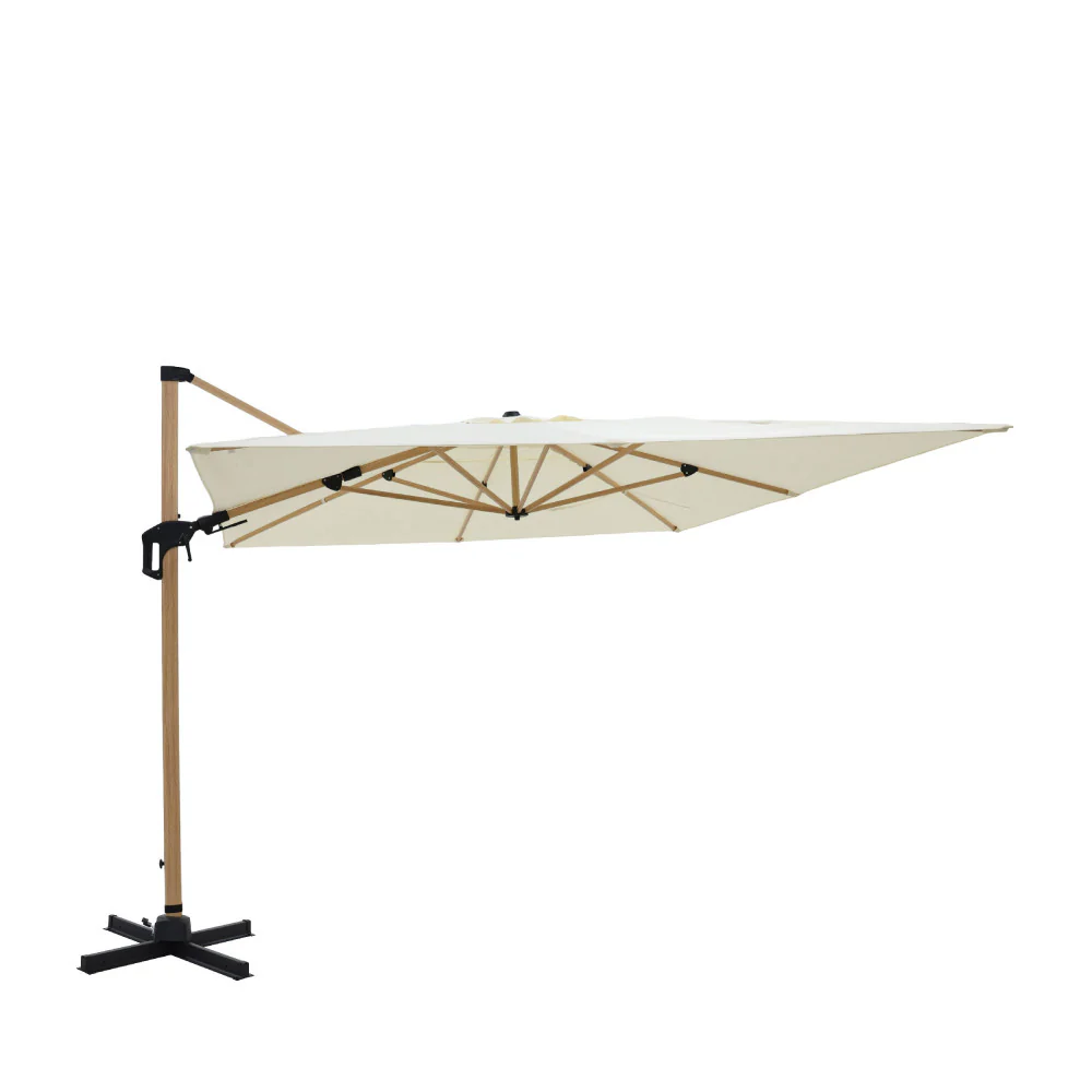 Veya - Parasol Rectangulaire Déporté - Aluminium & Effet Bois - Beige - Image 2