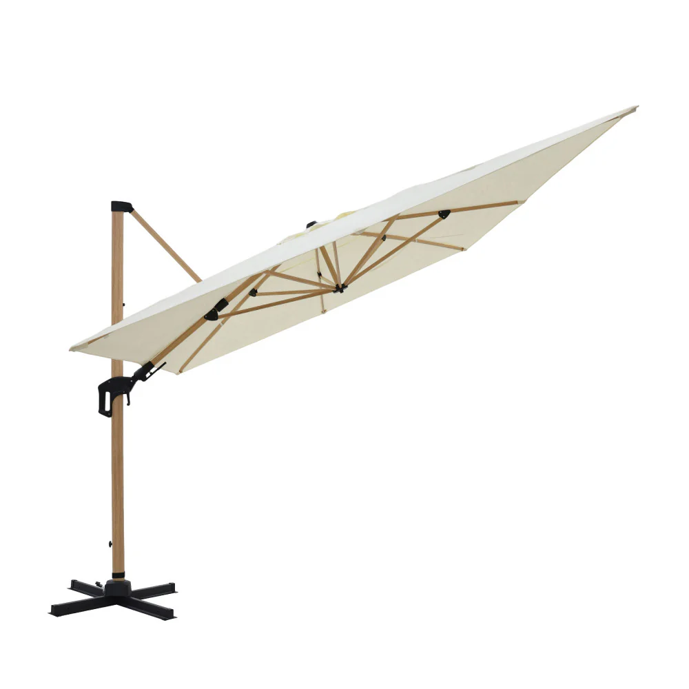 Veya - Parasol Rectangulaire Déporté - Aluminium & Effet Bois - Beige - Image 3