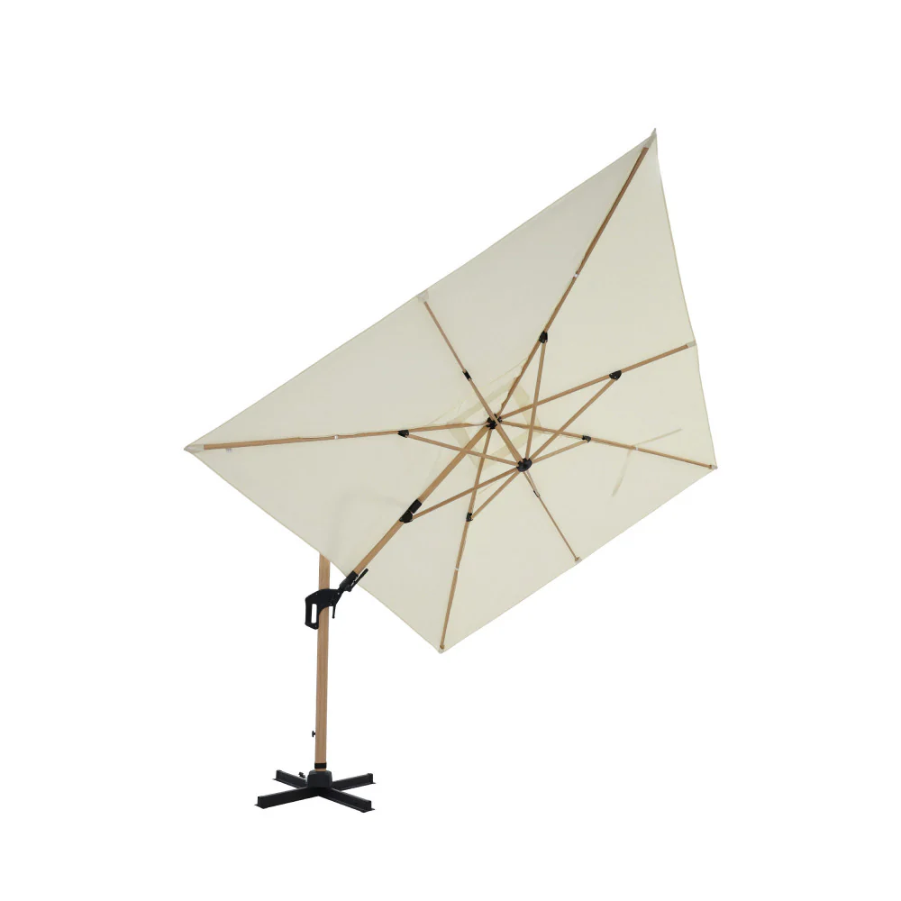 Veya - Parasol Rectangulaire Déporté - Aluminium & Effet Bois - Beige - Image 4