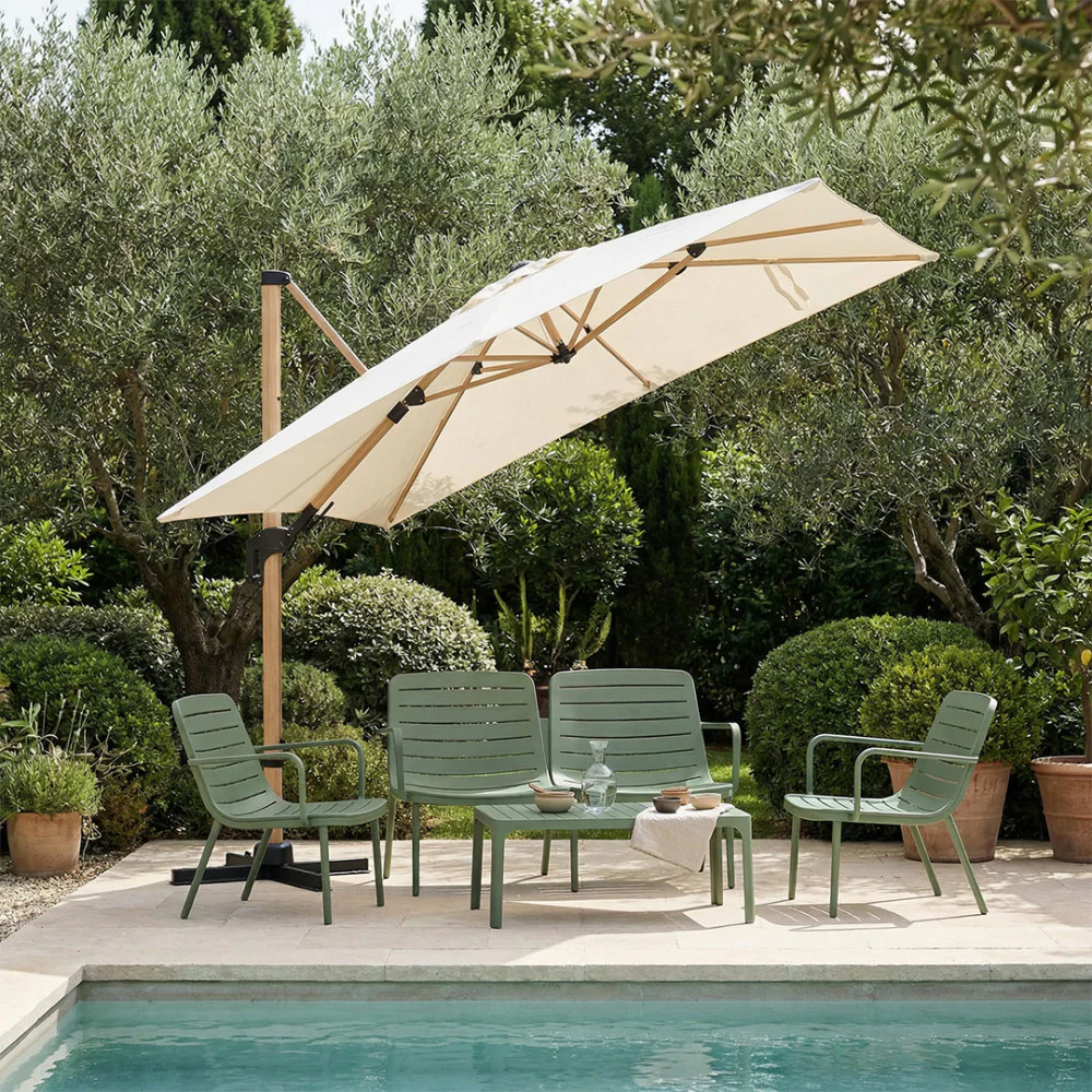 Veya - Parasol Rectangulaire Déporté - Aluminium & Effet Bois - Beige - Image 5