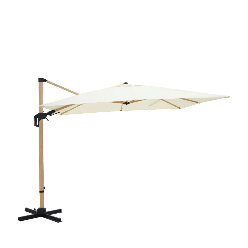 Veya - Parasol Carré Déporté - Aluminium & Effet Bois - Beige - Image 2
