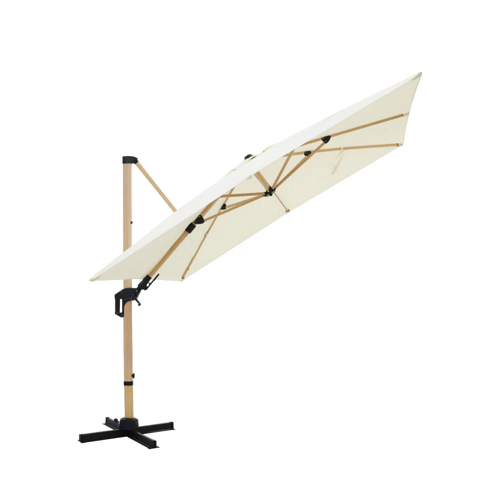 Veya - Parasol Carré Déporté - Aluminium & Effet Bois - Beige - Image 3