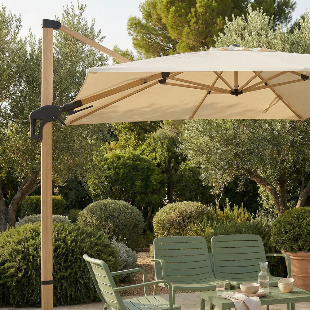 Veya - Parasol Carré Déporté - Aluminium & Effet Bois - Beige - Image 8
