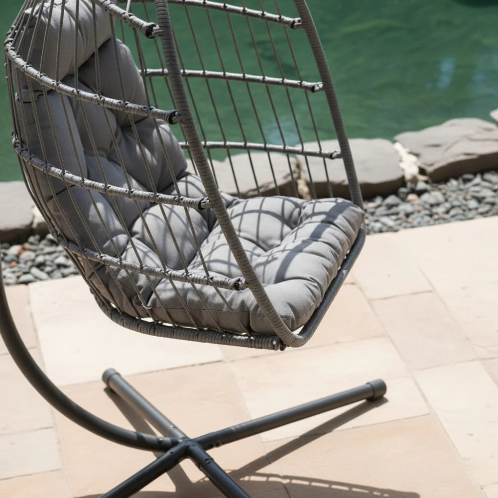 Sully - Fauteuil Œuf Suspendu De Jardin - Corde & Métal - Gris anthracite - Image 6