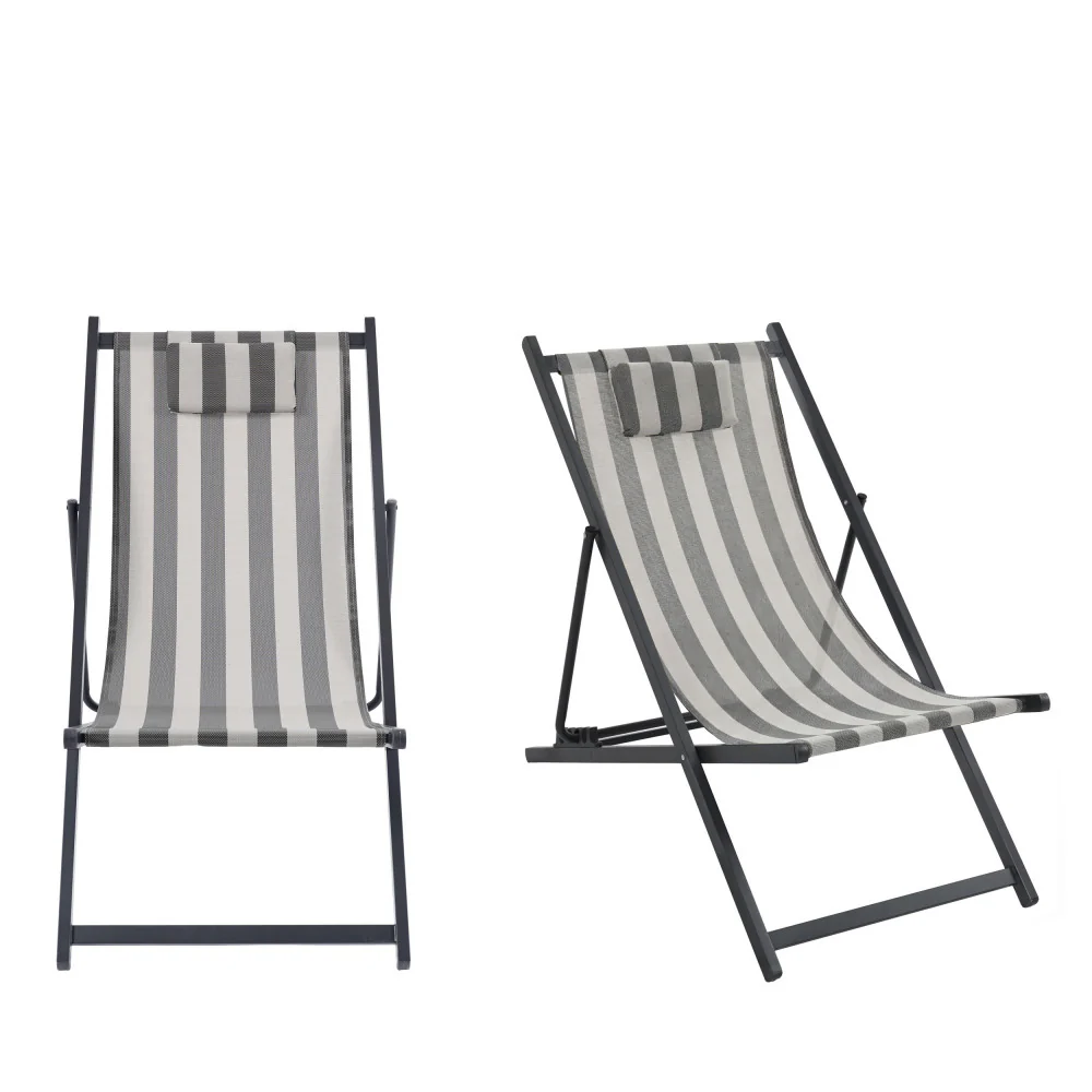 Brisa - Lot De 2 Chiliennes À Rayures - Aluminium - Gris foncé - Image 2