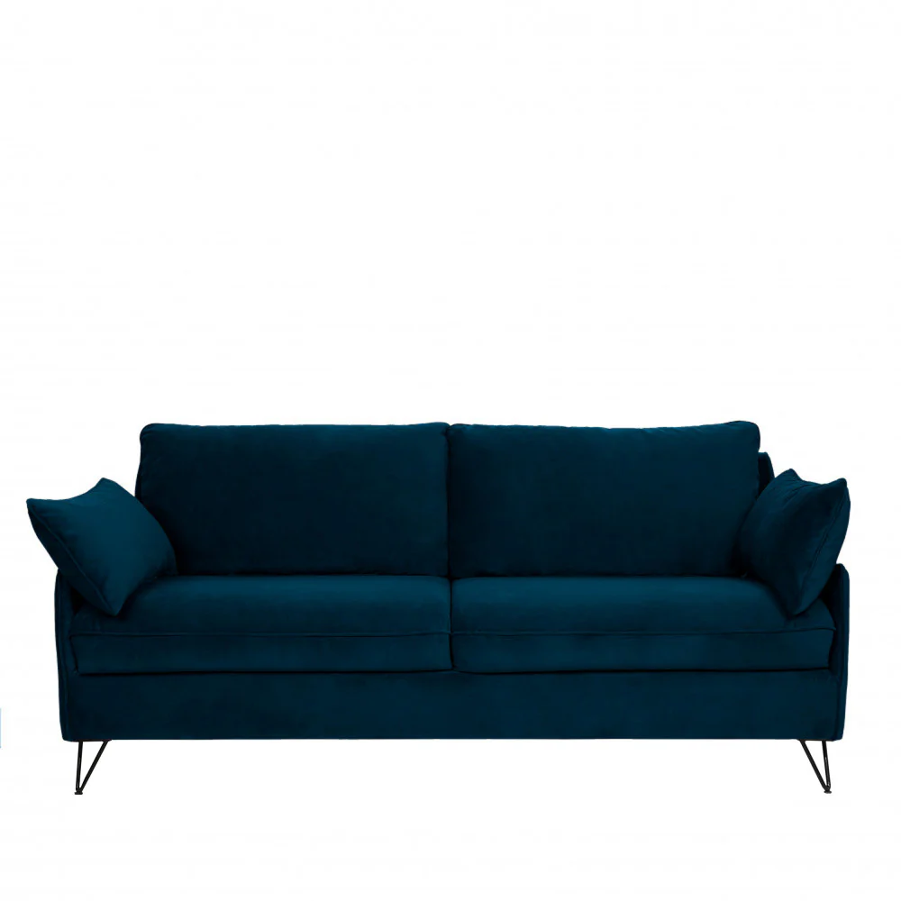 Lunery - Canapé 4 Places Convertible - Velours - Bleu nuit - Image 2