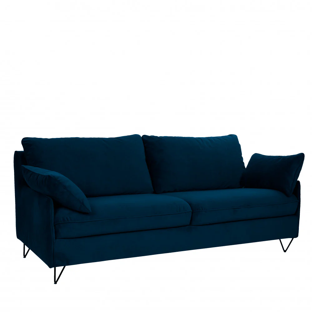 Lunery - Canapé 4 Places Convertible - Velours - Bleu nuit - Image 4