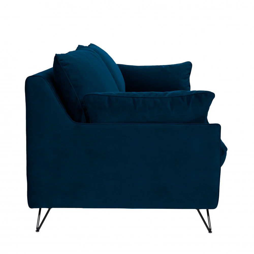 Lunery - Canapé 4 Places Convertible - Velours - Bleu nuit - Image 5