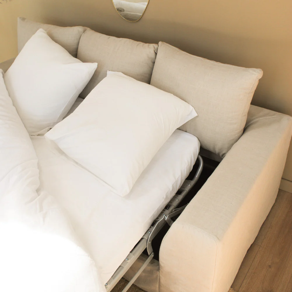 Amany - Canapé Convertible 3 Places Entièrement Déhoussable - Tissu - Naturel - Image 10