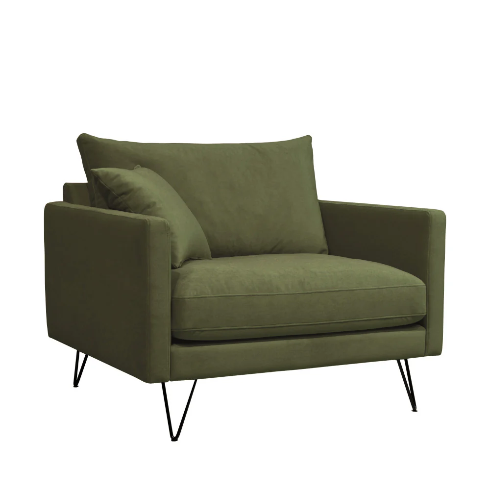 Villabon - Fauteuil XL - Velours - Pieds Épingles Noirs - Vert olive - Image 2