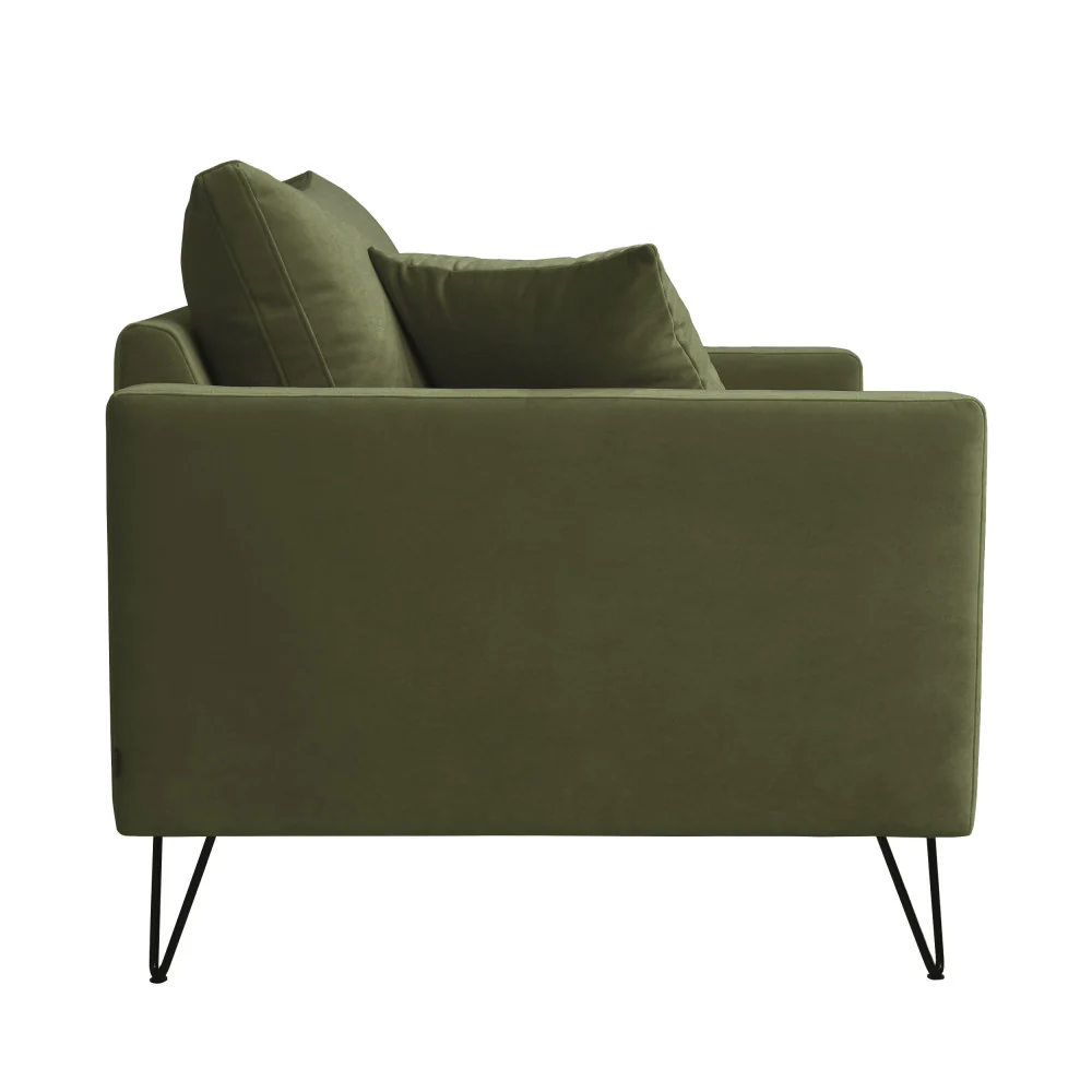 Villabon - Fauteuil XL - Velours - Pieds Épingles Noirs - Vert olive - Image 5