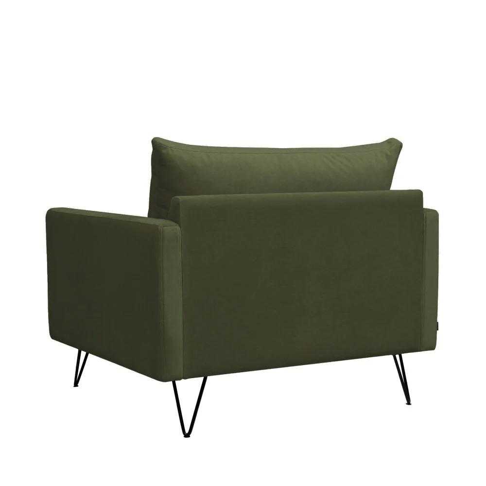 Villabon - Fauteuil XL - Velours - Pieds Épingles Noirs - Vert olive - Image 6