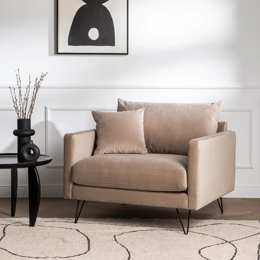 Villabon - Fauteuil XL - Velours - Beige - Image 3