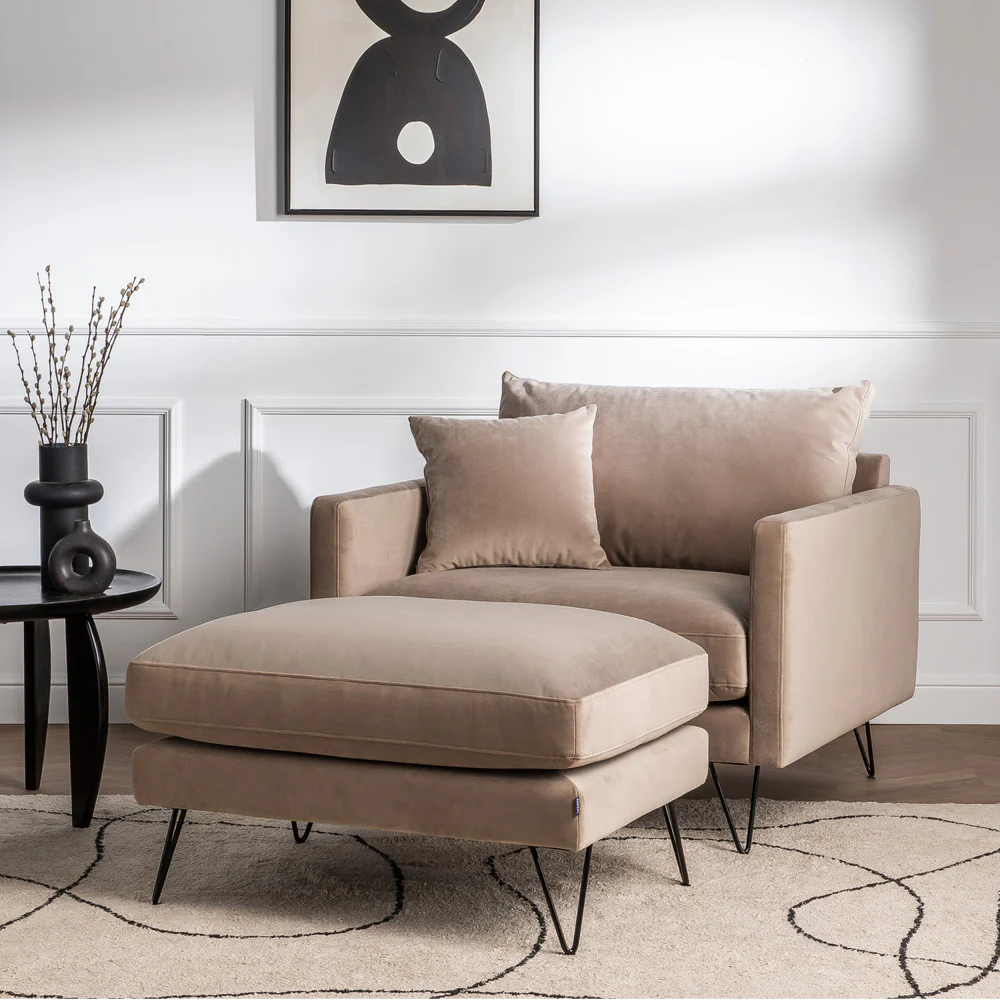 Villabon - Fauteuil XL - Velours - Beige - Image 7