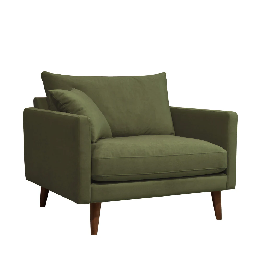 Villabon - Fauteuil XL - Velours - Pieds Bois Foncé - Vert olive - Image 2