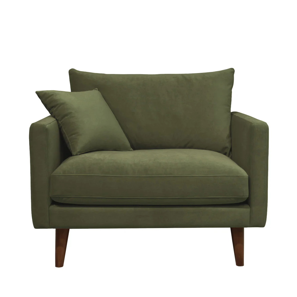 Villabon - Fauteuil XL - Velours - Pieds Bois Foncé - Vert olive - Image 4