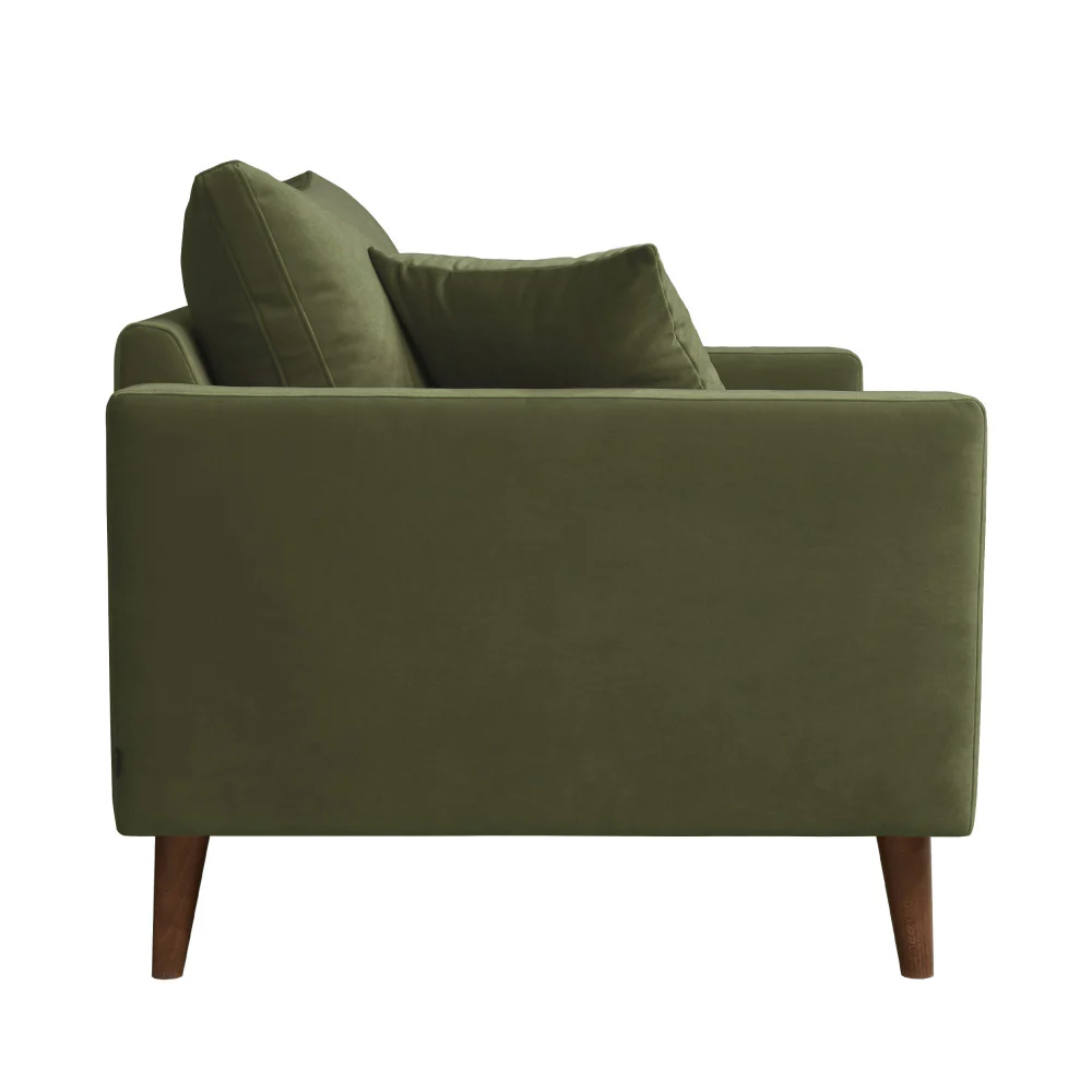 Villabon - Fauteuil XL - Velours - Pieds Bois Foncé - Vert olive - Image 5