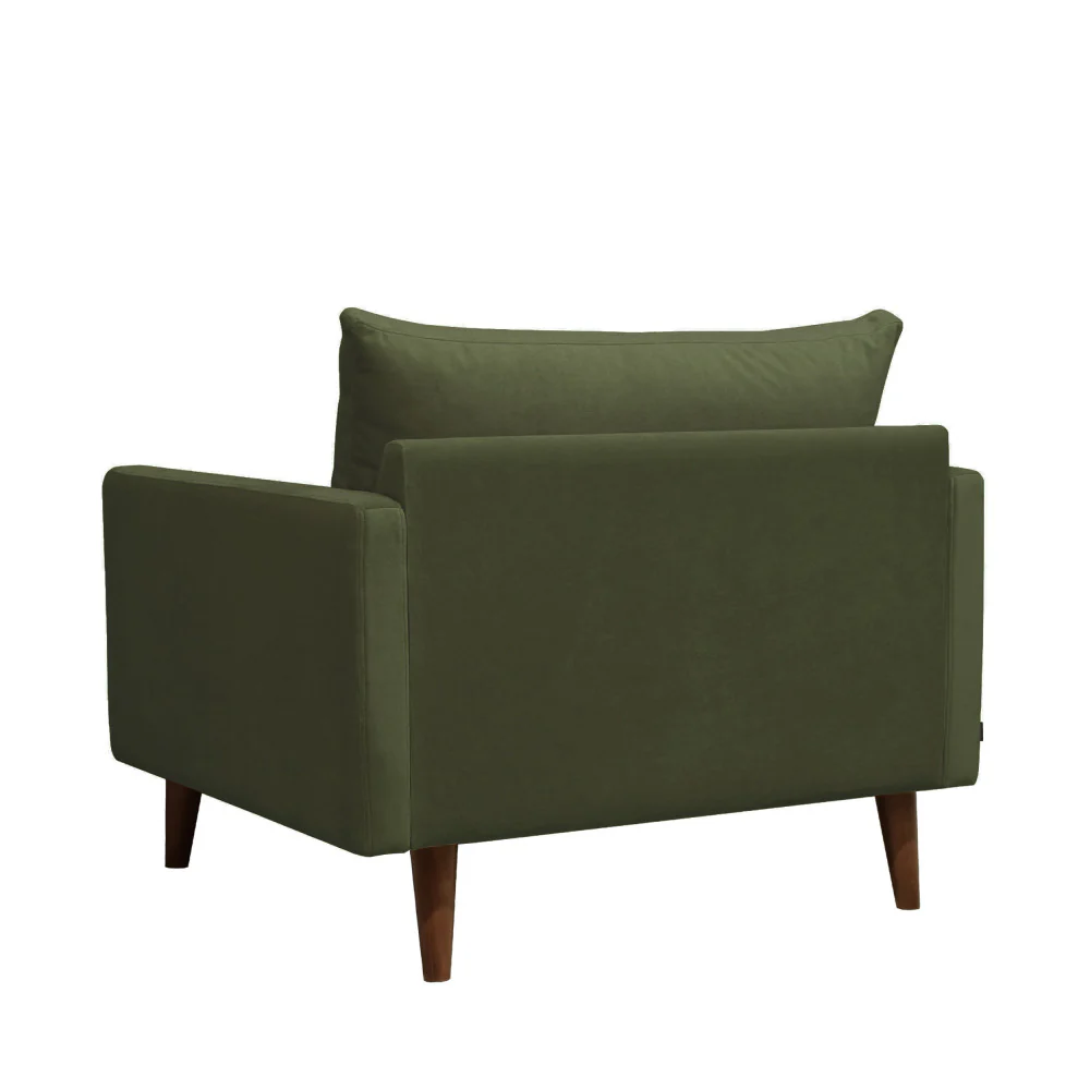 Villabon - Fauteuil XL - Velours - Pieds Bois Foncé - Vert olive - Image 6