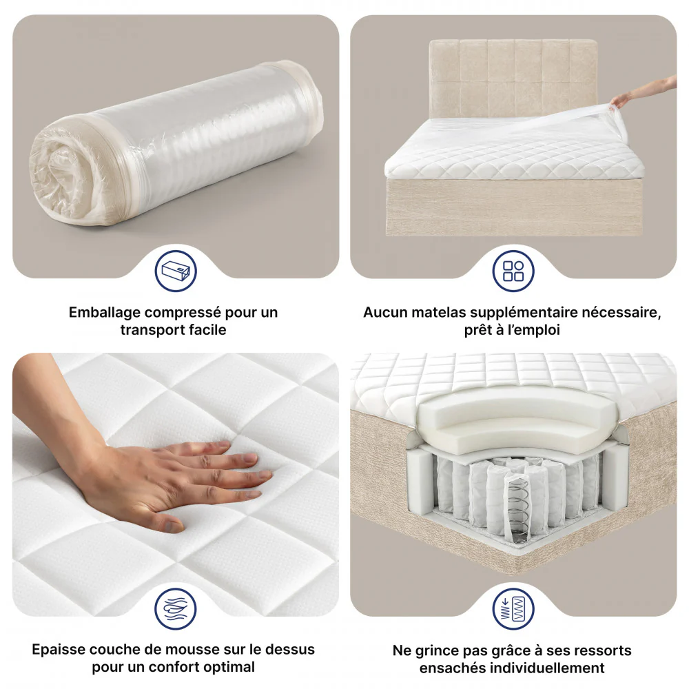Air Nest - Lit Complet Compressé Boxspring - Tissu - Beige - Image 5