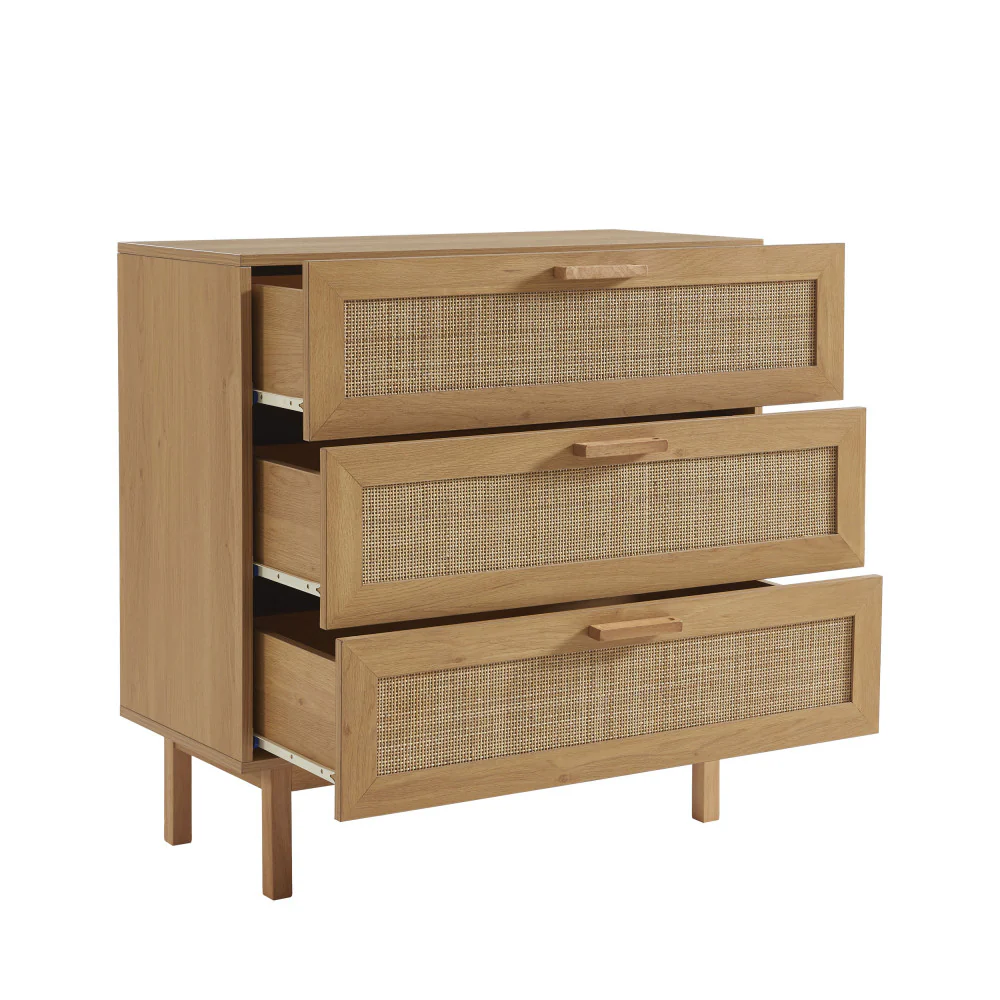 June - Commode 3 Tiroirs - Bois & Cannage - Bois clair - Image 4