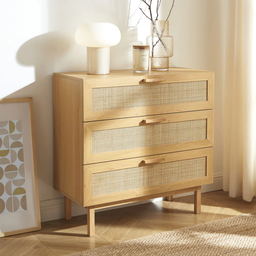 June - Commode 3 Tiroirs - Bois & Cannage - Bois clair - Image 7