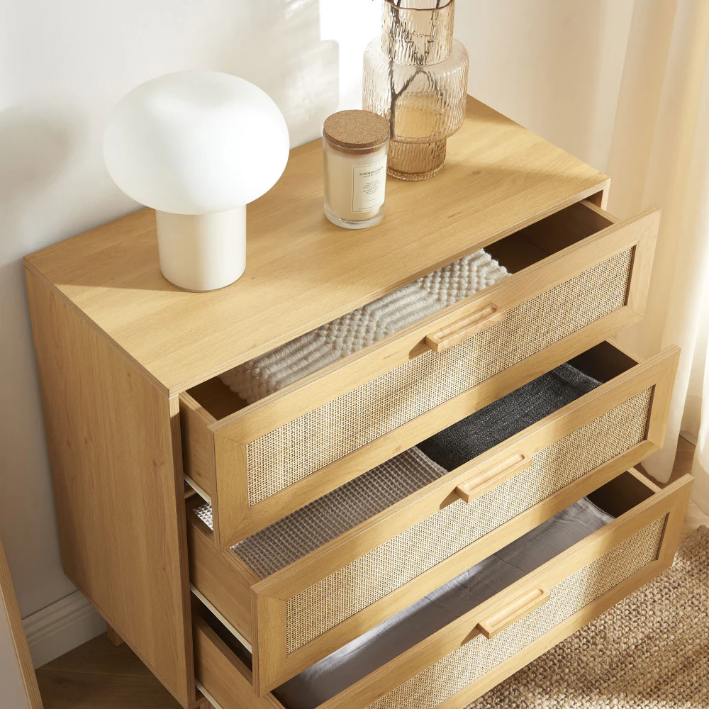 June - Commode 3 Tiroirs - Bois & Cannage - Bois clair - Image 8