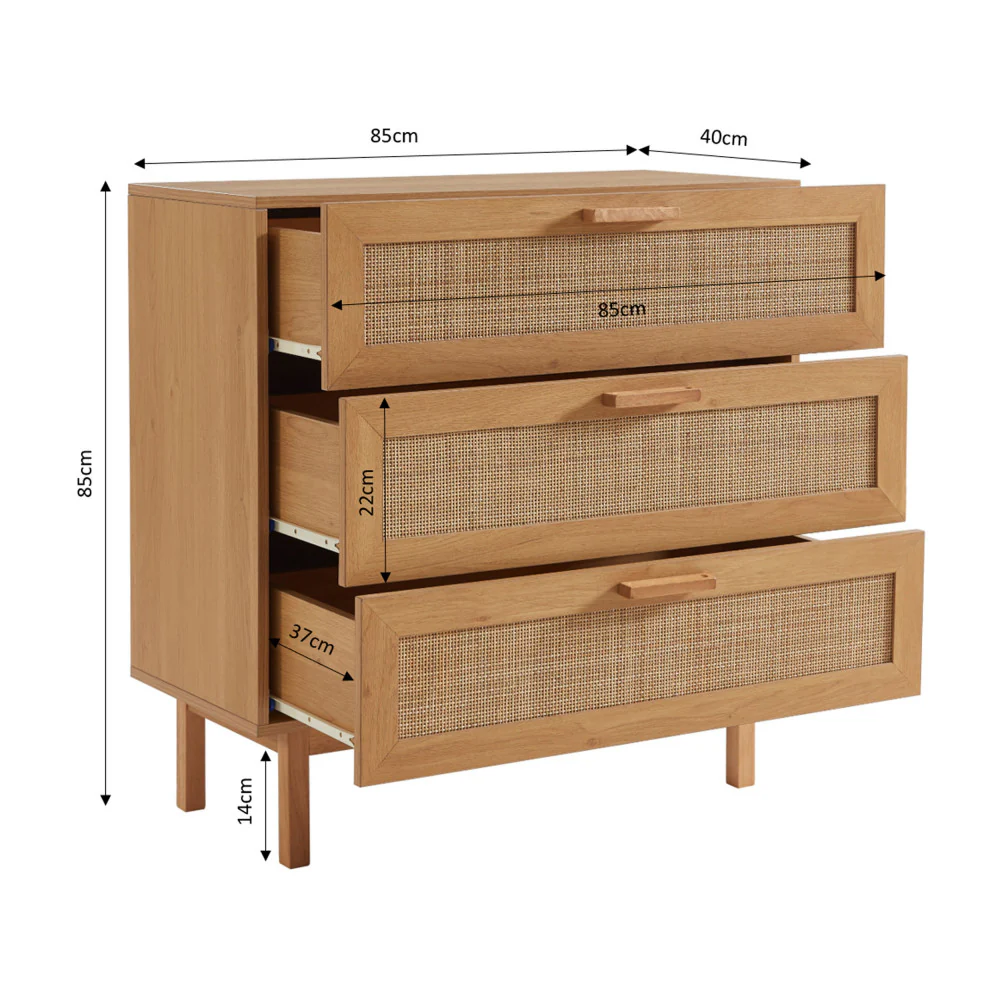 June - Commode 3 Tiroirs - Bois & Cannage - Bois clair - Image 9