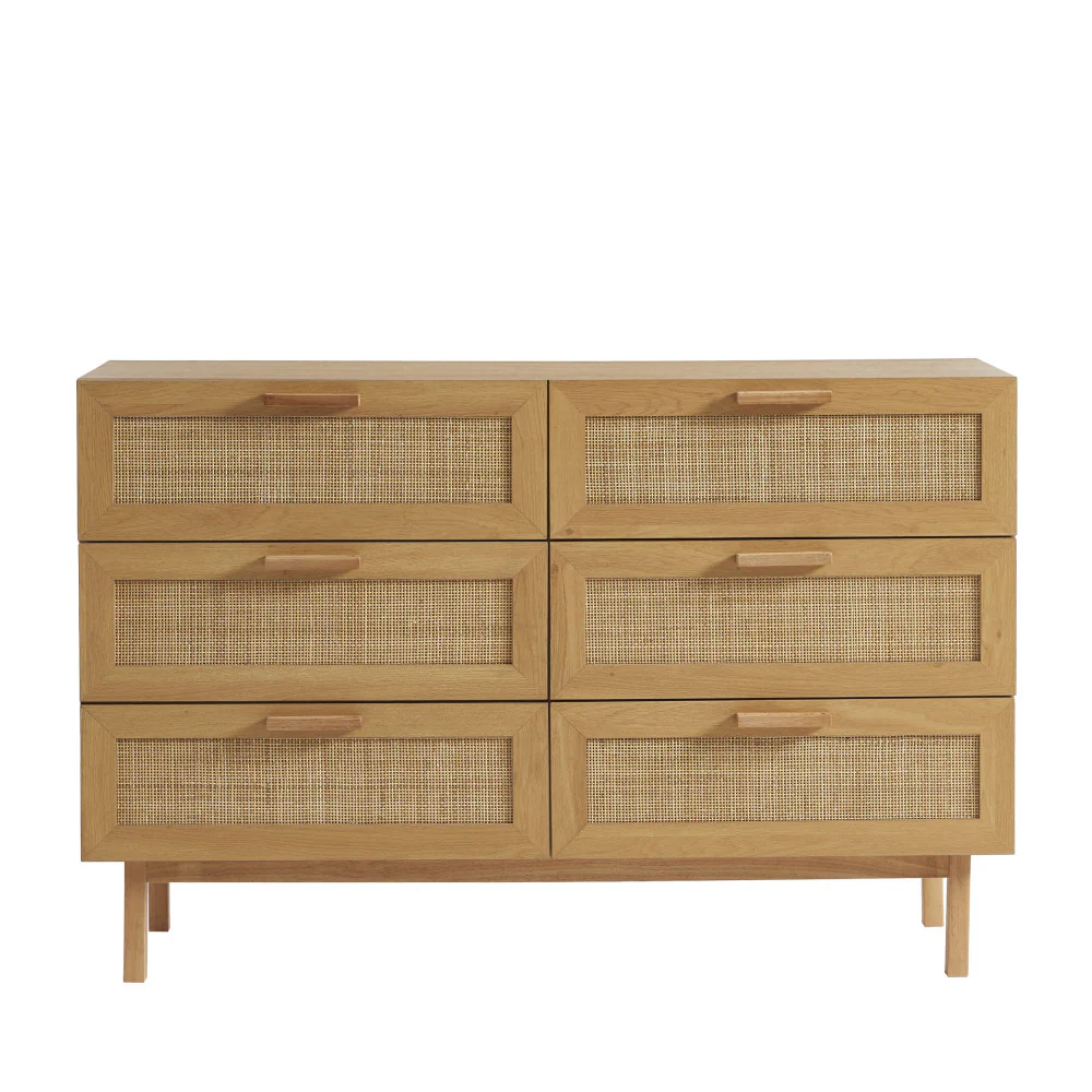 June - Commode 6 Tiroirs - Bois & Cannage - Bois clair - Image 2