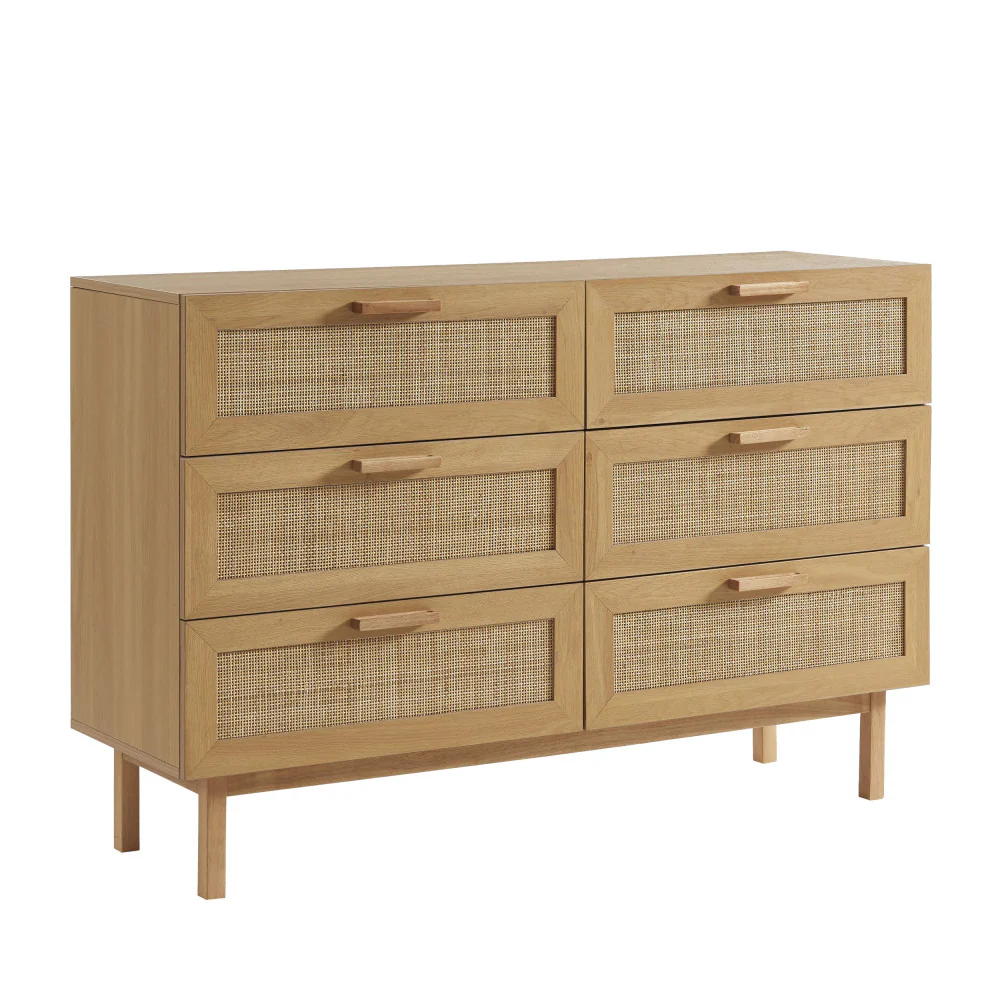 June - Commode 6 Tiroirs - Bois & Cannage - Bois clair - Image 3