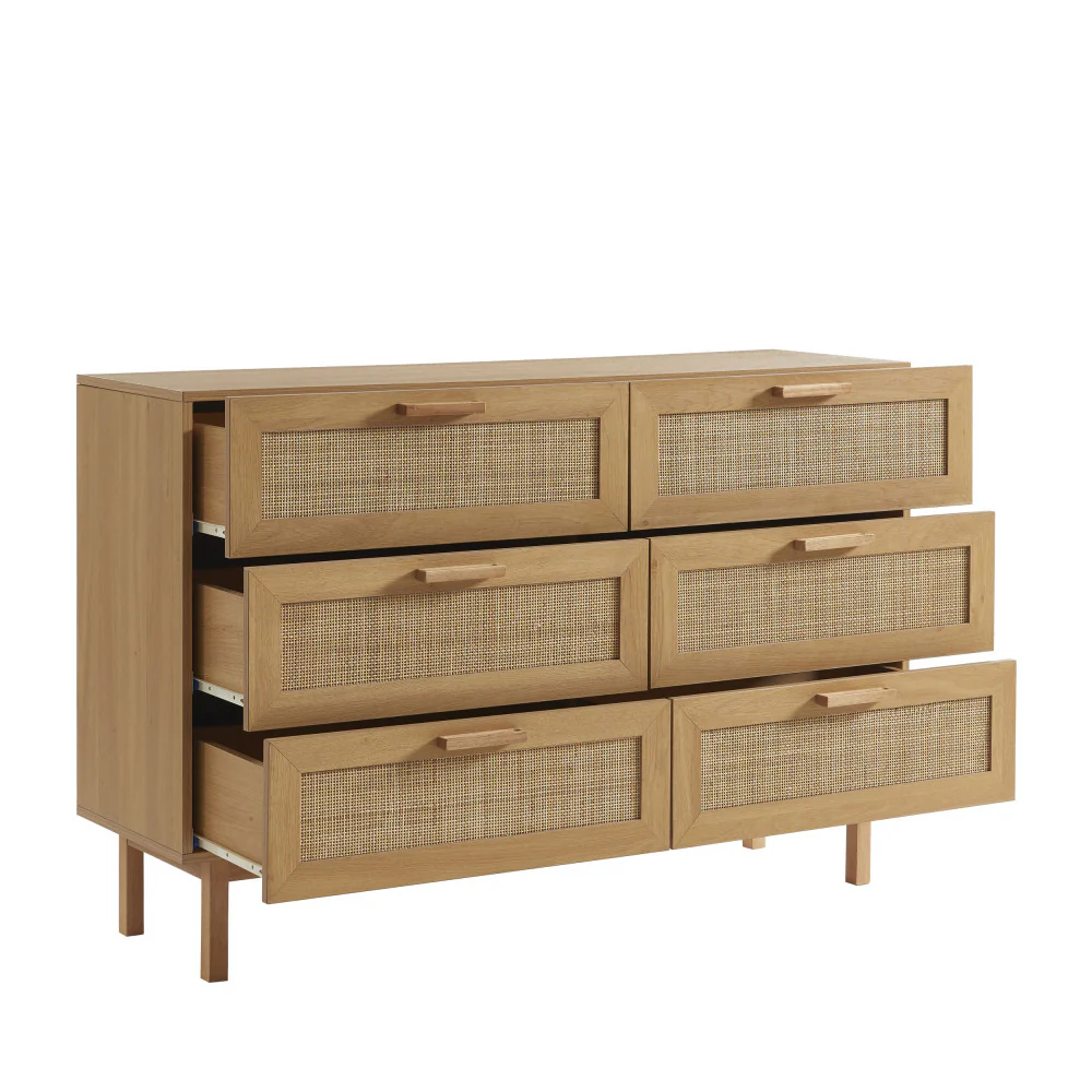June - Commode 6 Tiroirs - Bois & Cannage - Bois clair - Image 4