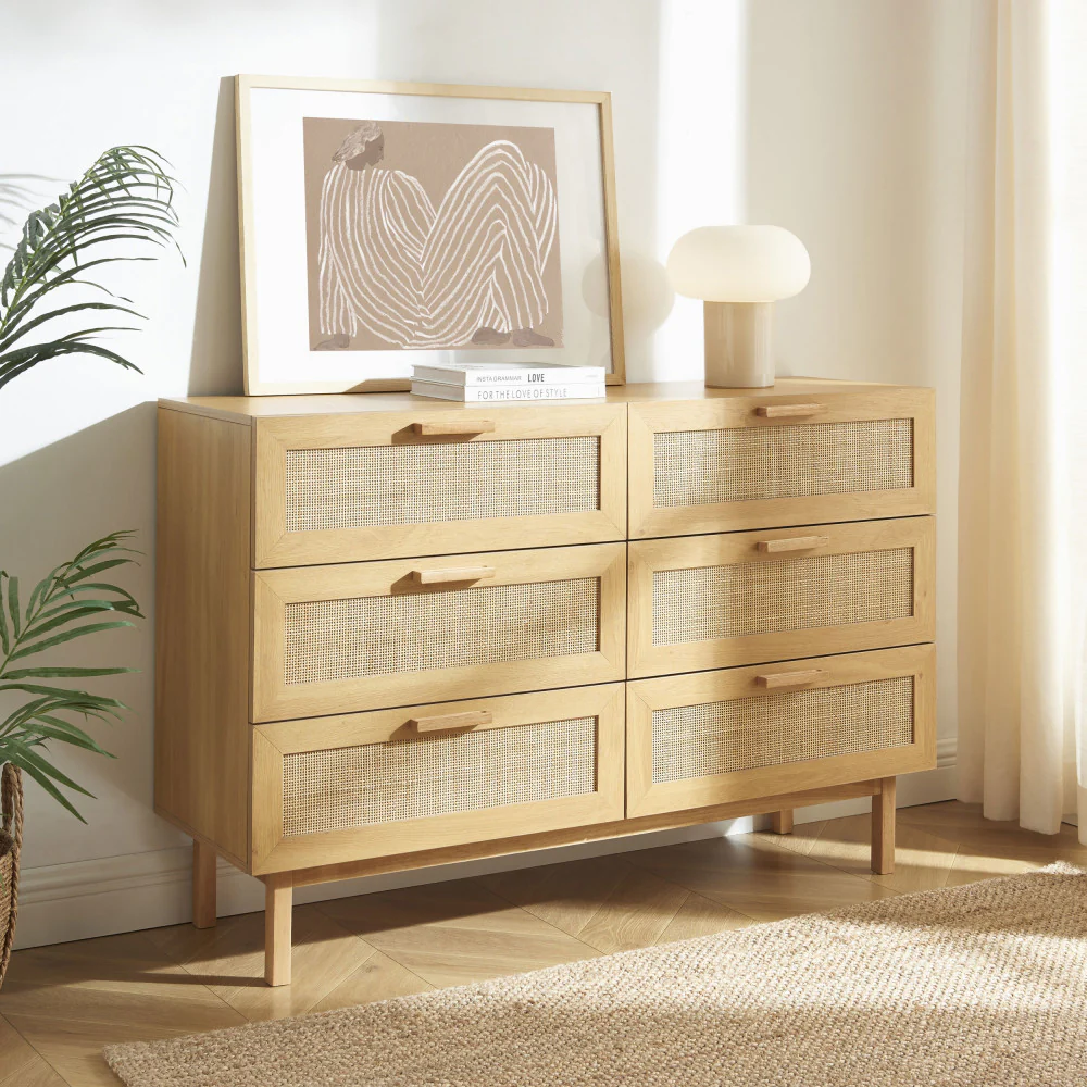 June - Commode 6 Tiroirs - Bois & Cannage - Bois clair - Image 6