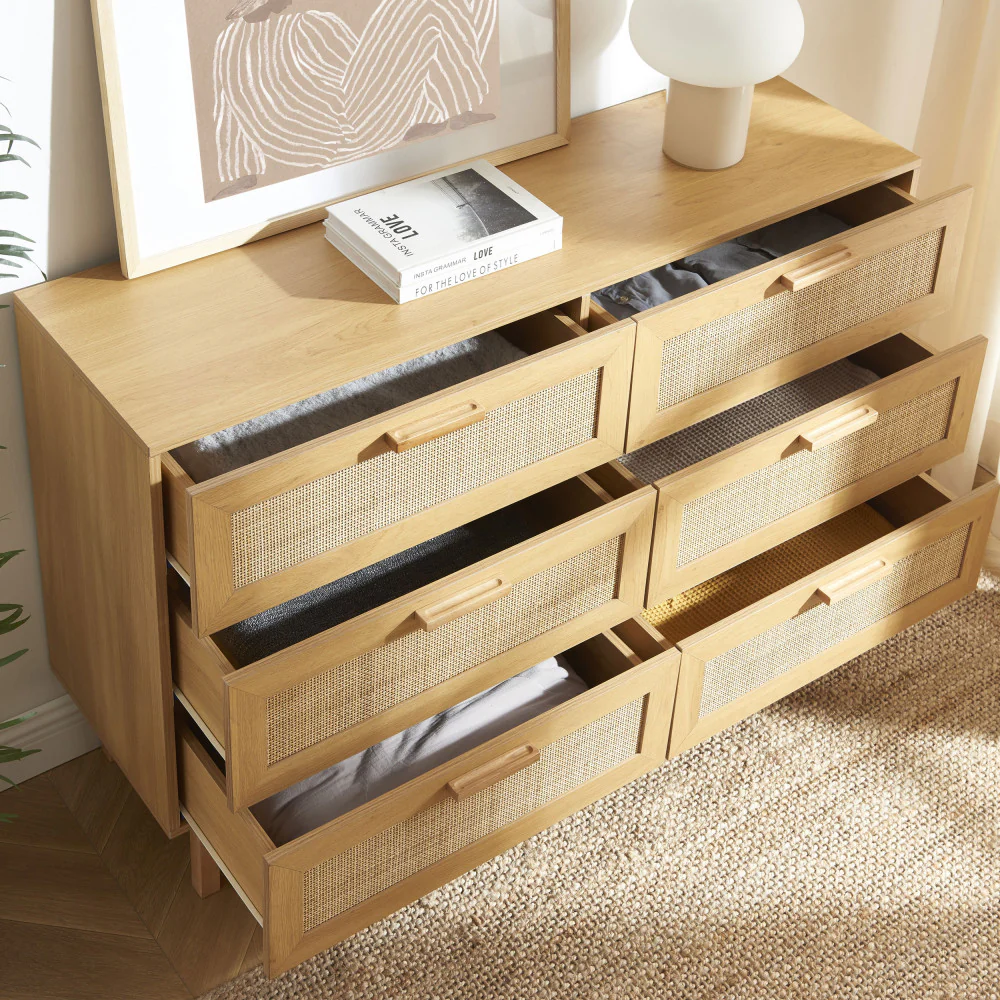 June - Commode 6 Tiroirs - Bois & Cannage - Bois clair - Image 7