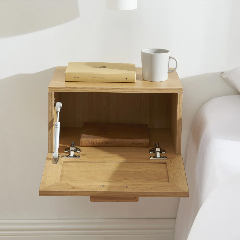 June - Lot De 2 Tables De Chevet Murales Avec Rangement - Bois & Cannage - Bois clair - Image 2