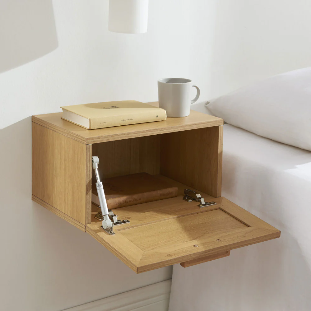 June - Lot De 2 Tables De Chevet Murales Avec Rangement - Bois & Cannage - Bois clair - Image 3