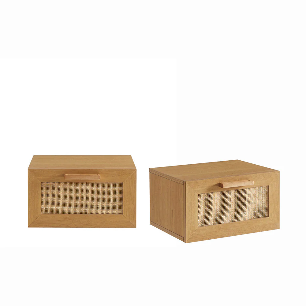 June - Lot De 2 Tables De Chevet Murales Avec Rangement - Bois & Cannage - Bois clair - Image 5