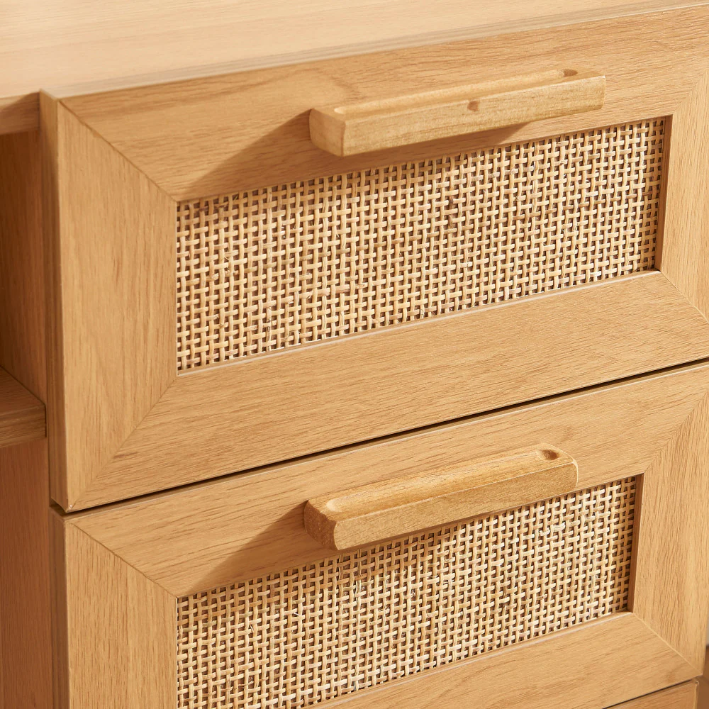June - Bureau 1 Porte 3 Tiroirs - Bois & Cannage - Bois clair - Image 7