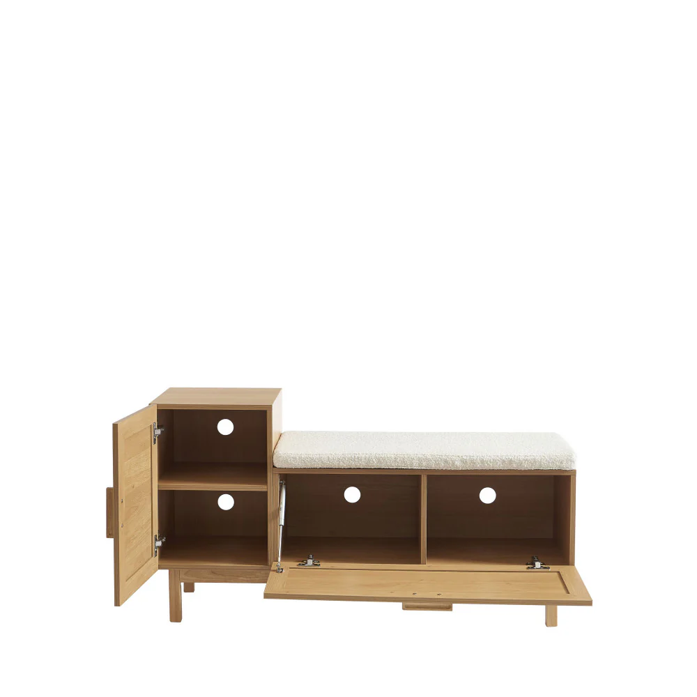 June - Banc D'entrée Avec Rangement À Chaussures - Bois & Cannage - Bois clair - Image 6