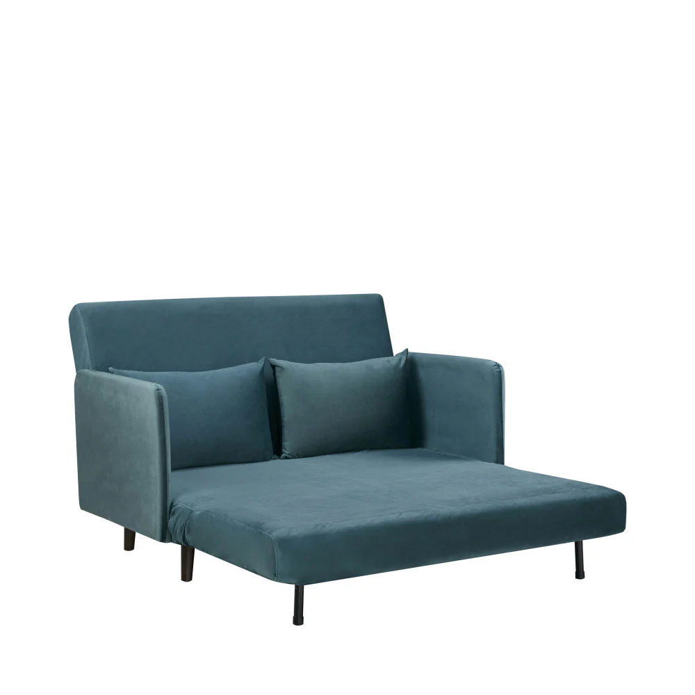 Belushi - Canapé Convertible 2 Places - Velours - Bleu canard - Image 7