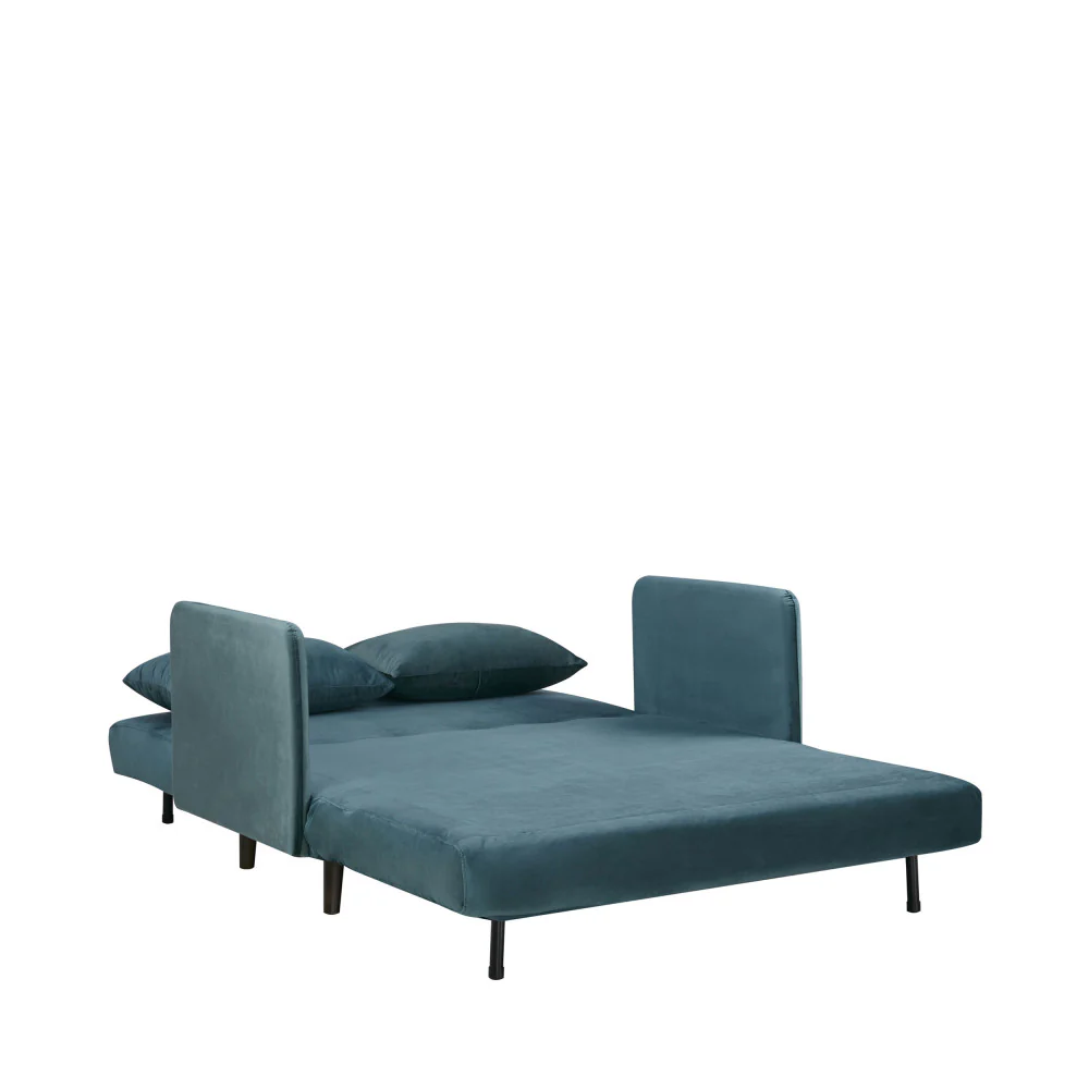 Belushi - Canapé Convertible 2 Places - Velours - Bleu canard - Image 8