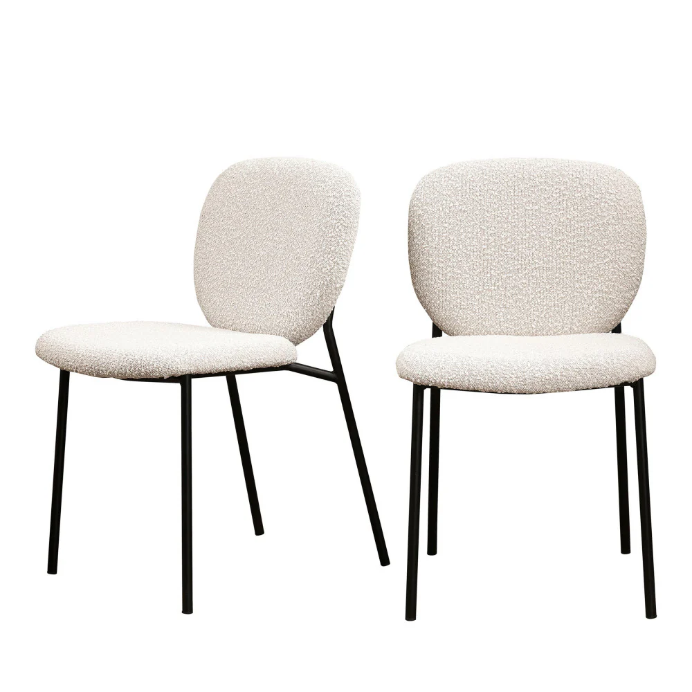 Dalby - Lot De 2 Chaises - Tissu Bouclette & Métal - Écru - Image 2