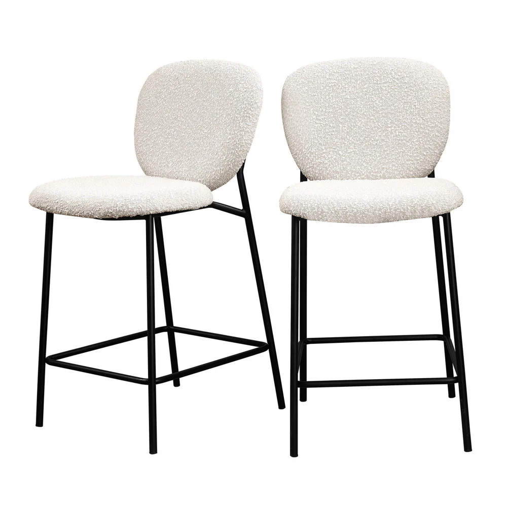 Dalby - Lot De 2 Tabourets De Bar - Tissu Bouclette & Métal - Écru - Image 2