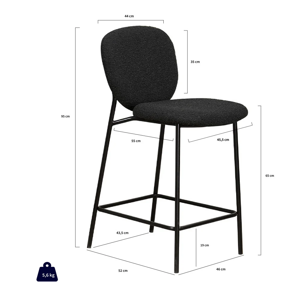 Dalby - Lot De 2 Tabourets De Bar - Tissu Bouclette & Métal - Écru - Image 7