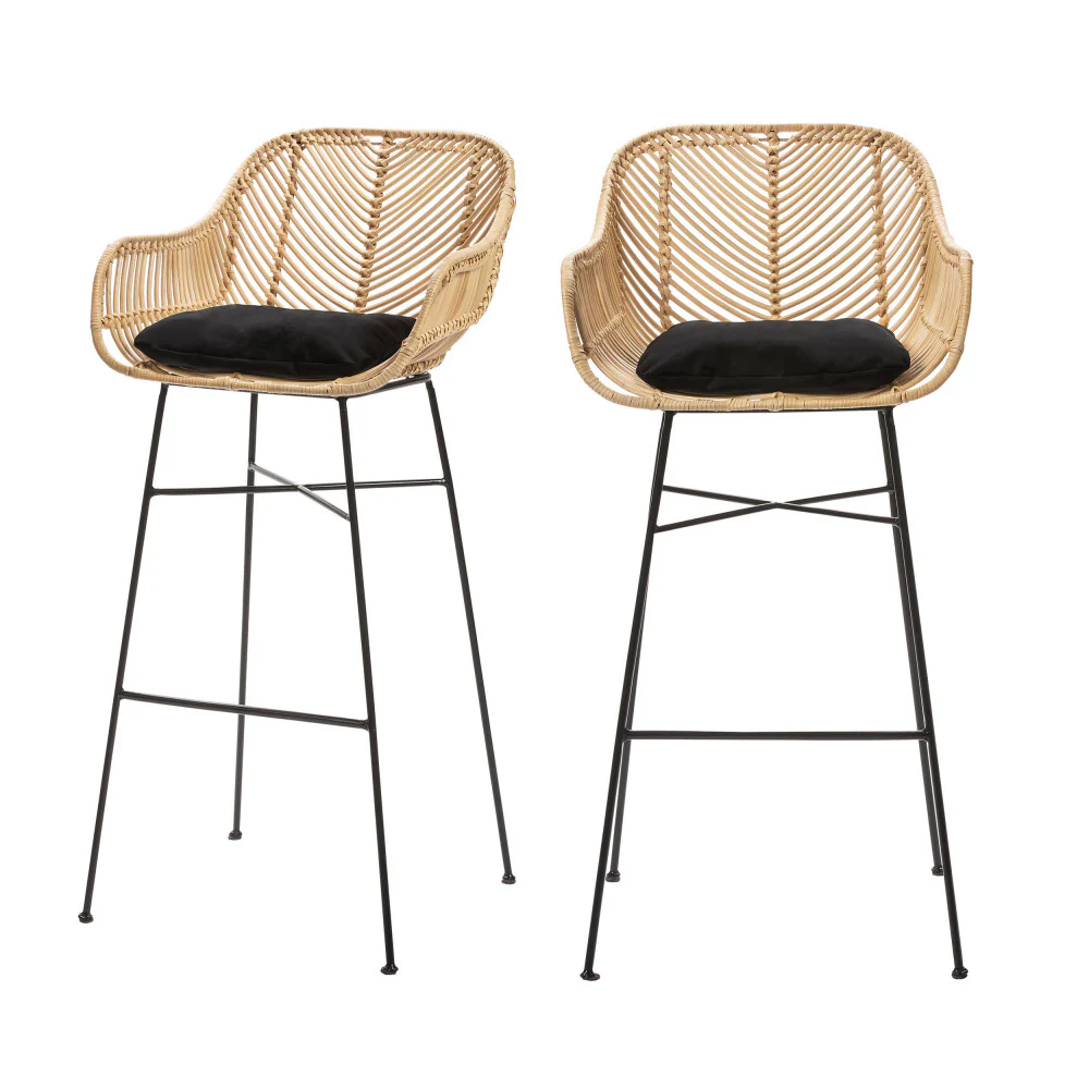 Nunuhai - Lot De 2 Tabourets De Bar - Rotin - Naturel - Hauteur D'Assise 76cm - Image 2