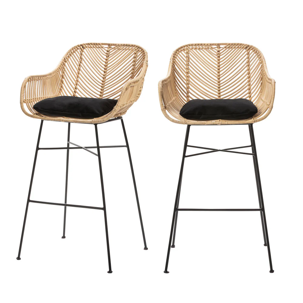 Nunuhai - Lot De 2 Tabourets De Bar - Rotin - Naturel - Hauteur D'Assise 68cm - Image 2